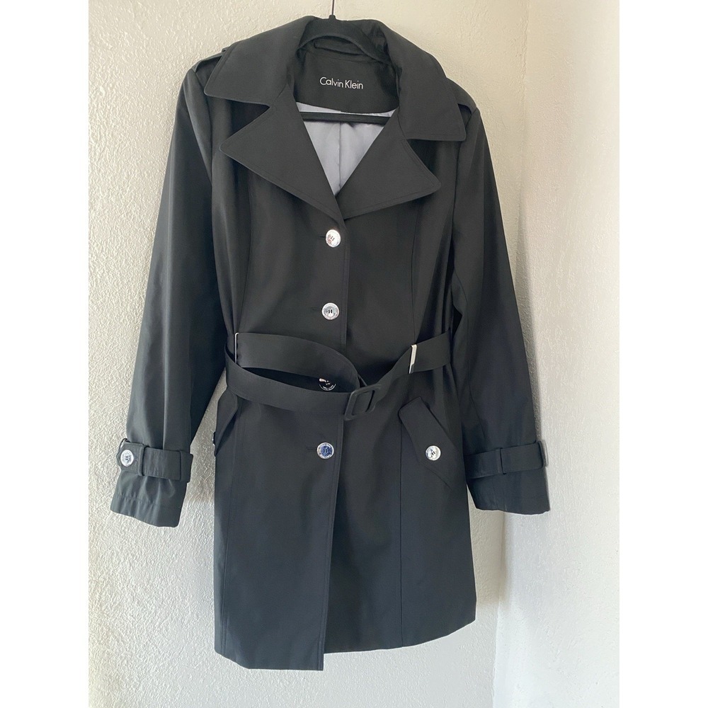 Calvin Klein Womens Black Single Breasted Trench Coat CW543163 Large